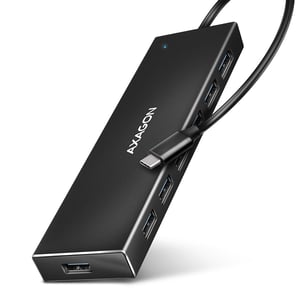 Axagon HUE-F7C 7x USB 3.2 Gen 1 ALU FLAT Hub Micro Power IN 30 cm USB-C USB 3.2 Gen 1 (3.1 Gen 1) Typ A 5000 Mbit/s Schwarz