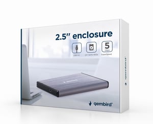 Gembird EE2-U3S-3-LG Hard Drive Enclosure, Light Gray, 2.5"