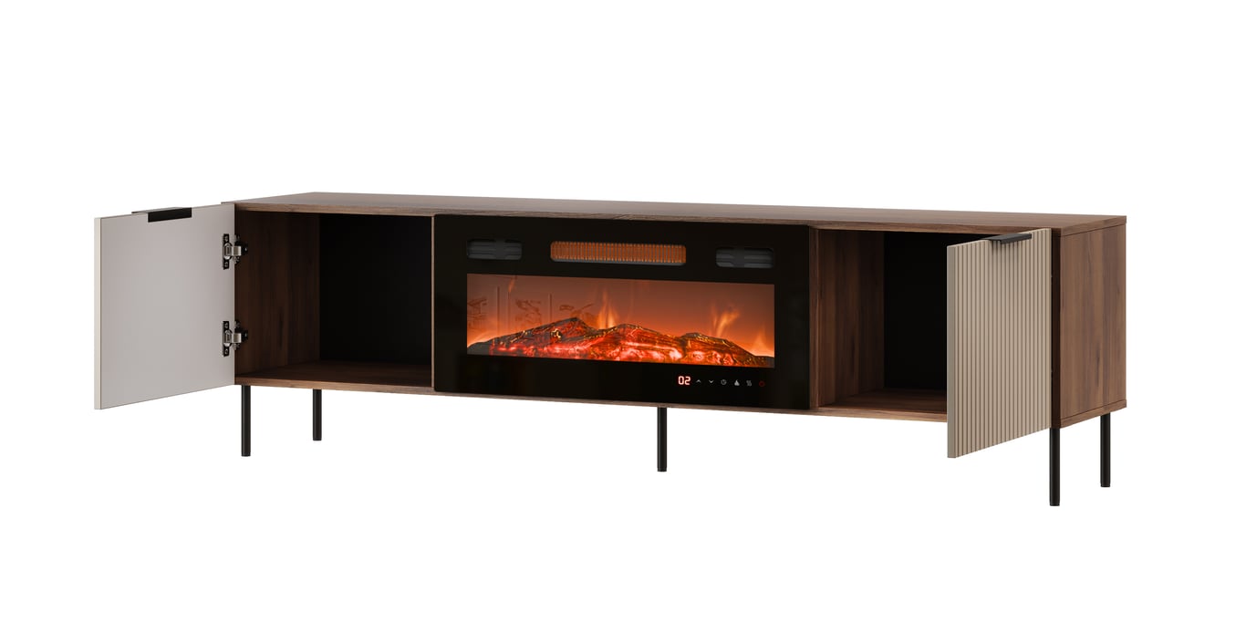 Cama Szafka RTV ALMERA 180,5x42x52,5 orzech/kaszmir + kominek czarny