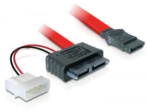 DeLOCK-Kabel SATA Slimline-Buchse + 2-poliger Stromanschluss > SATA-Kabel 0,3 m, rot