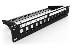 Digitus Modulares Patchpanel 10" 12x Keystone, abgeschirmt, 1U, schwarz, Kabelführung, Beschriftungsfelder