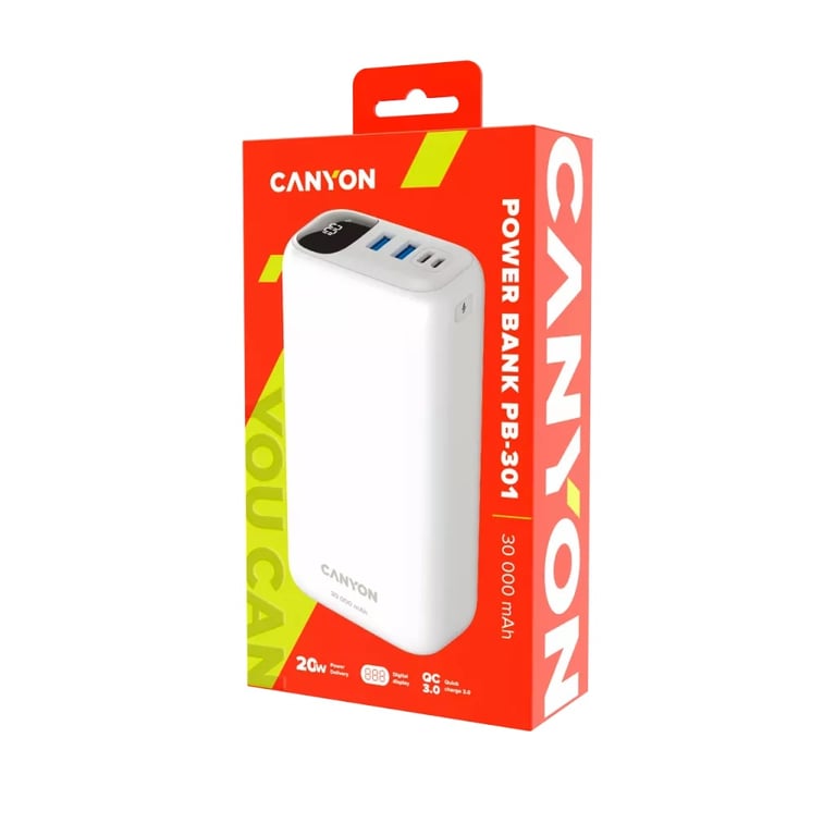фото Зовнішній акумулятор (павербанк) Canyon PB-301 30000mAh White (CNE-CPB301W)