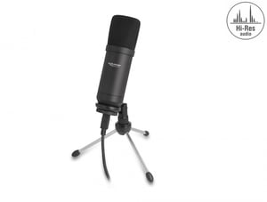DeLOCK USB condenser microphone with stand, 24-bit resolution and 176 kHz sampling rate, for desktop computers and laptops