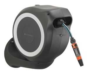 Gardena RollUp Wandmontierter Schlauchwagen für Gartenschläuche, automatisch, schwarz, grau