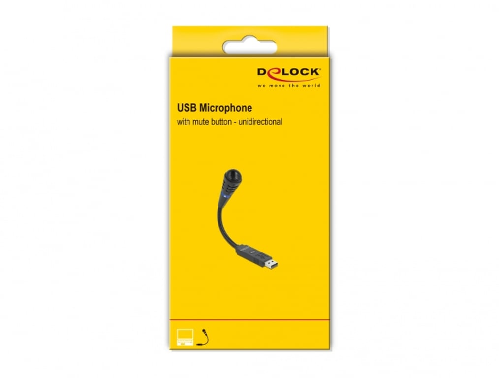 DeLOCK Mikrofon biurkowy USB z ramieniem gesia szyja i przyciskiem Mute