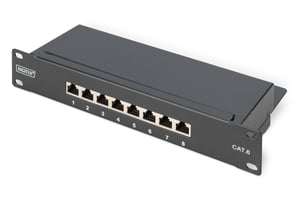 Digitus kopplingspanel (patchpanel) 10 tum, 8x RJ45, LSA-nivå, kat. 6, skärmad, 1U, svart, kabelkanal
