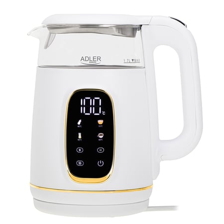 Adler AD 1305WG czajnik elektryczny 1,7 l 2200 W Przezroczysty, Złoto, Biały