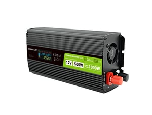 Green Cell Przetwornica napicia PowerInverter LCD 12 V 500W/1000W Przetwornica samochodowa z wywietlaczem - czysty sinus adapter zasilający/ inwentor Automatyczna Czarny