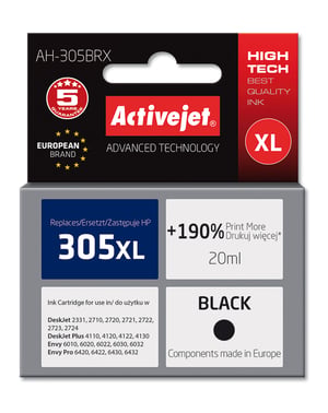 Activejet AH-305BRX tusz do drukarki HP; Zamiennik HP 305XL 3YM62AE; Premium; 20 ml; black