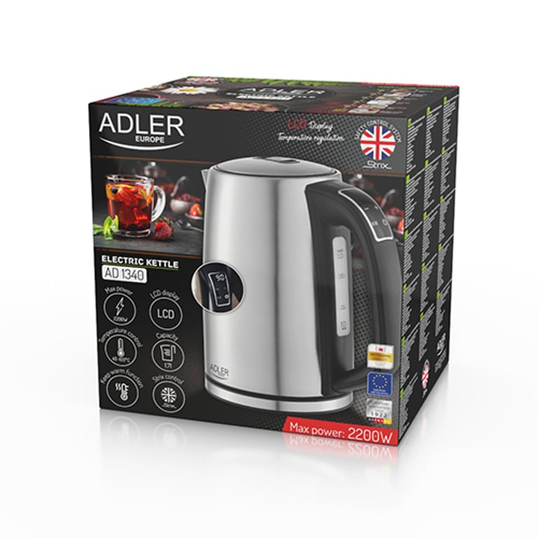 Adler AD 1340 czajnik elektryczny 1,7 l 2200 W Czarny, Srebrny