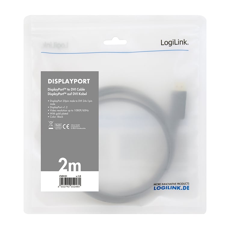LogiLink CV0132 adapter kablowy 3 m DisplayPort DVI Czarny