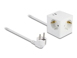 DeLOCK Socket Cube 3-Port Power Strip with Child Safety Lock and 20 W USB PD 3.0 Charger, 1.5 m Cable, White