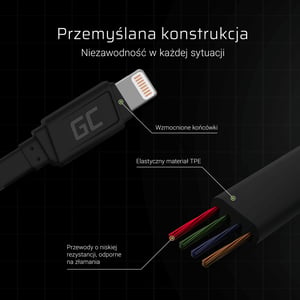 Green Cell KABGC02 kabel Lightning 0,25 m Czarny