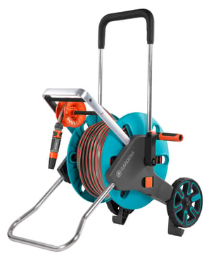 Gardena 18517-20 Garden Hose Reel with Hand Crank, Black, Blue, Stainless Steel