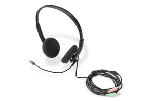 Digitus Hörlurar med 2x3,5 mm stereokontakt, brusreducering, kabel 1,95 m