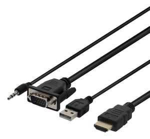 Deltaco VGA-HDMI17 Cable Adapter, 2 m, VGA (D-Sub) + 3.5 mm + USB Type-A to HDMI, Black