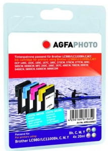 AgfaPhoto LC980/1100 Tintenpatrone, 4 Stück. Hohe (XL) Ergiebigkeit: Schwarz, Cyan, Magenta, Gelb