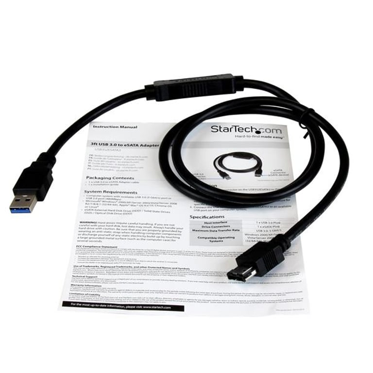 StarTech USB3S2ESATA3 kabel USB 0,9 m USB A Czarny