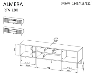 Cama Szafka RTV ALMERA 180,5x42x52,5 orzech/kaszmir + kominek czarny