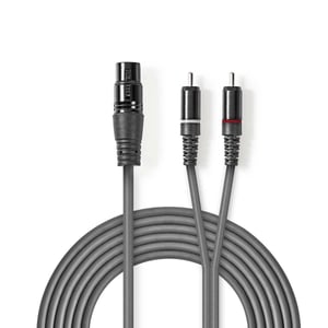 Nedis COTH15220GY15 1.5 m Audio Cable, XLR (3-pin) to 2 x RCA, Gray