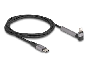 DeLOCK USB Type-C to Lightning Data and Charging Cable for iPhone, iPad, and iPod, angled, with stand function, black, 1.5 m, MFi