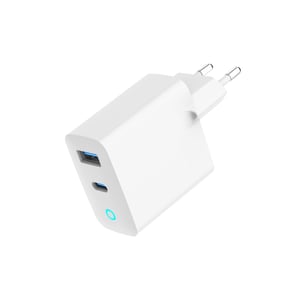 Gembird 2-Port-30-W-GaN-USB-Schnellladegerät, LED, weiß, TA-UC-PDQC30L-W-01, Babyphone, Tastatur, Laptop, Mobiltelefon, Netbook, tragbarer Lautsprecher, Smartphone, Tablet Weiß Wechselstrom Schnellladung Intern