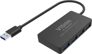Vision TC-USBHUB4P USB 3.2 Gen 1 (3.1 Gen 1) Type-A Hubs and Concentrators, 5 Mbit/s, Black