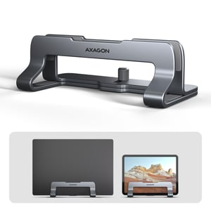 Axagon STND-VG Vertikaler Laptop-Ständer, einstellbare Breite, Aluminium Halterung für Notebooks und Tablets Grau 43,9 cm (17,3")