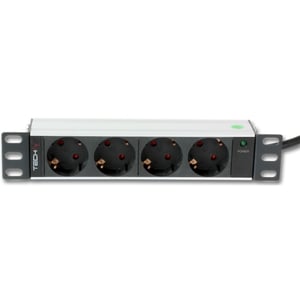 Techly I-CASE M10-4D PDU-Stromverteiler, 4 x Netzanschluss, 1U, Schwarz, Silber