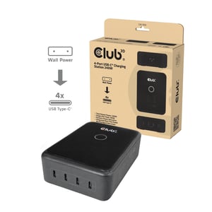 CLUB3D Stacja ładowania CAC-1933 z 4 portami USB-C® 240 W GaN PD 3.1 + PPS + wyświetlacz LED