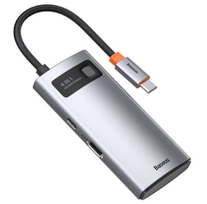 Baseus Metal Gleam Series 4-in-1 USB-C-Hub, Dockingstation für Tablet/Smartphone, silberfarben