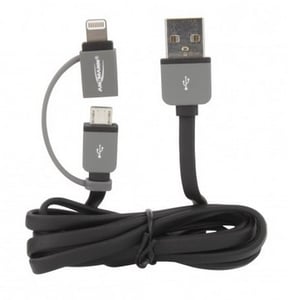 Ansmann 1700-0037 1 m USB Cable, USB A to Micro-USB B/Lightning, Black, Gray