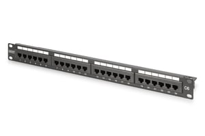Digitus kopplingspanel (patchpanel) 19'' 24x RJ45, LSA vertikal, kat. 6, oskärmad, 1U, svart, kabelstyrning, etikettfält