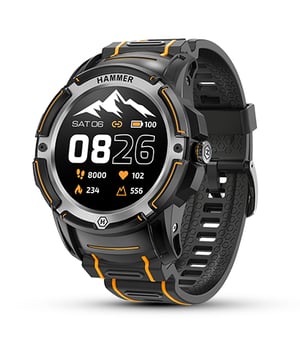 myPhone HAMMER Watch Plus 3,43 cm (1.35") AMOLED Cyfrowy 390 x 390 px Ekran dotykowy Czarny, Pomarańczowy GPS