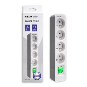 Qoltec 50288 1.8 m Power Strip, 4 Outlets, Indoor, White