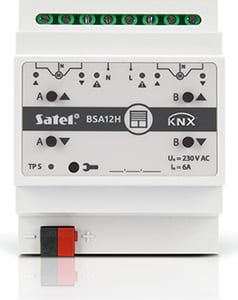 Satel KNX-BSA12H Smart Home Controller – DIN-rail mounting, 4-channel shutter/blind mechanism.