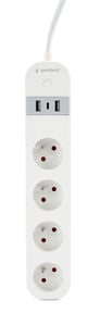 Gembird TSL-PS-F4U-01-W Smart Power Strip, 4 x Type F Outlets, 1.5 m, 3680 W, White