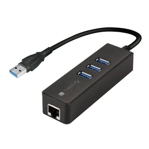 Techly IDATA-USB-ETGIGA-3U2 USB 3.2 Gen 1 (3.1 Gen 1) Type-A Docking Station, Black