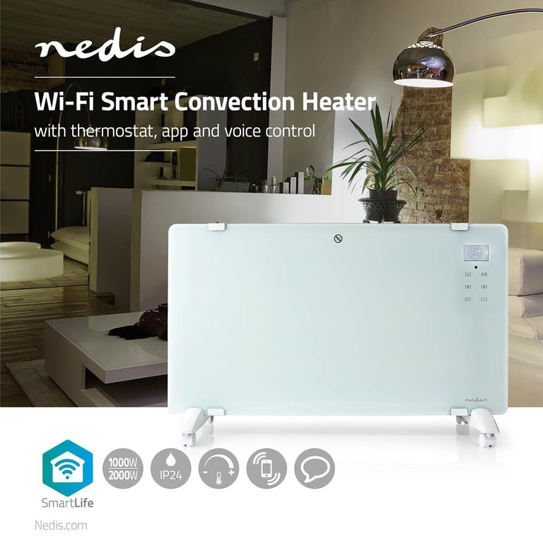 Nedis WIFIHTPL20FWT grzejnik Wewnętrzna Biały 2000 W Elektryczny grzejnik konwektorowy