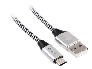 Tracer TRAKBK46265 USB 2.0 Cable, 1 m, USB-C to USB-A, Black, Silver