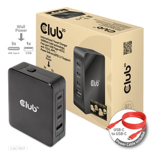CLUB3D CAC-1917 Ladegerät für mobile Geräte, universell, schwarz, Wechselstrom, Schnellladung, intern