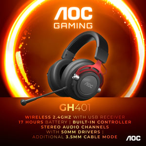 AOC GH401 Headphones/Headset, Wired and Wireless, Headband, Gaming, Black, Red
