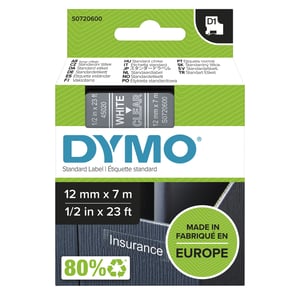 DYMO D1 Original-Etiketten | Rolle 12 mm x 7 m | weißer Aufdruck auf transparentem Träger | selbstklebende Etiketten für LabelManager-Etikettendrucker