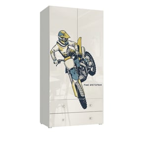 Tuckano Szafa 100x201x55 MOTO biały/biały połysk/nadruk