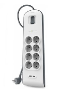Belkin BSV804VF2M Surge Protector, White, 8 x Power Outlets, 2 m