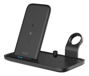 Deltaco QI-1036 ładowarka do urządzeń przenośnych Słuchawki, Telefon komórkowy, Smartwatch Czarny Bateria, USB Bezprzewodowe ładowanie Wewnętrzna