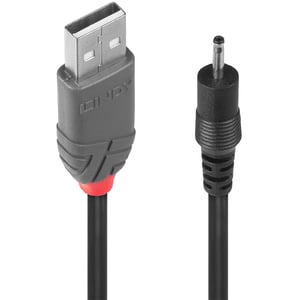 Lindy 70265 Power Cable, Black, 1.5 m, USB A, EIAJ-01 (2.5 mm, 0.7 mm)