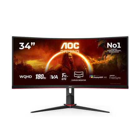 AOC G2 CU34G2XP monitor komputerowy 86,4 cm (34") 3440 x 1440 px UltraWide Quad HD LED Czarny, Czerwony