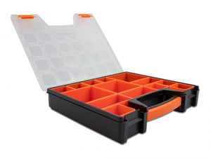 DeLOCK Skrzynka z organizerem z 14 komorami, 312 x 272 x 60 mm, pomarańczowo-czarna