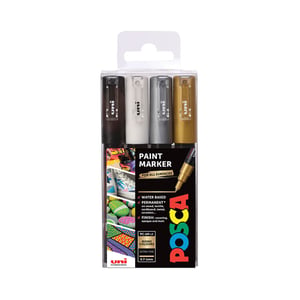 POSCA PC-1M Czarny, Złoto, Srebrny, Biały 4 szt.
